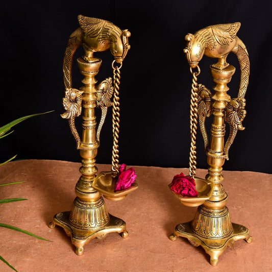 Brass Superfine Majestic Parrot Diya Pair (16.5 Inch)