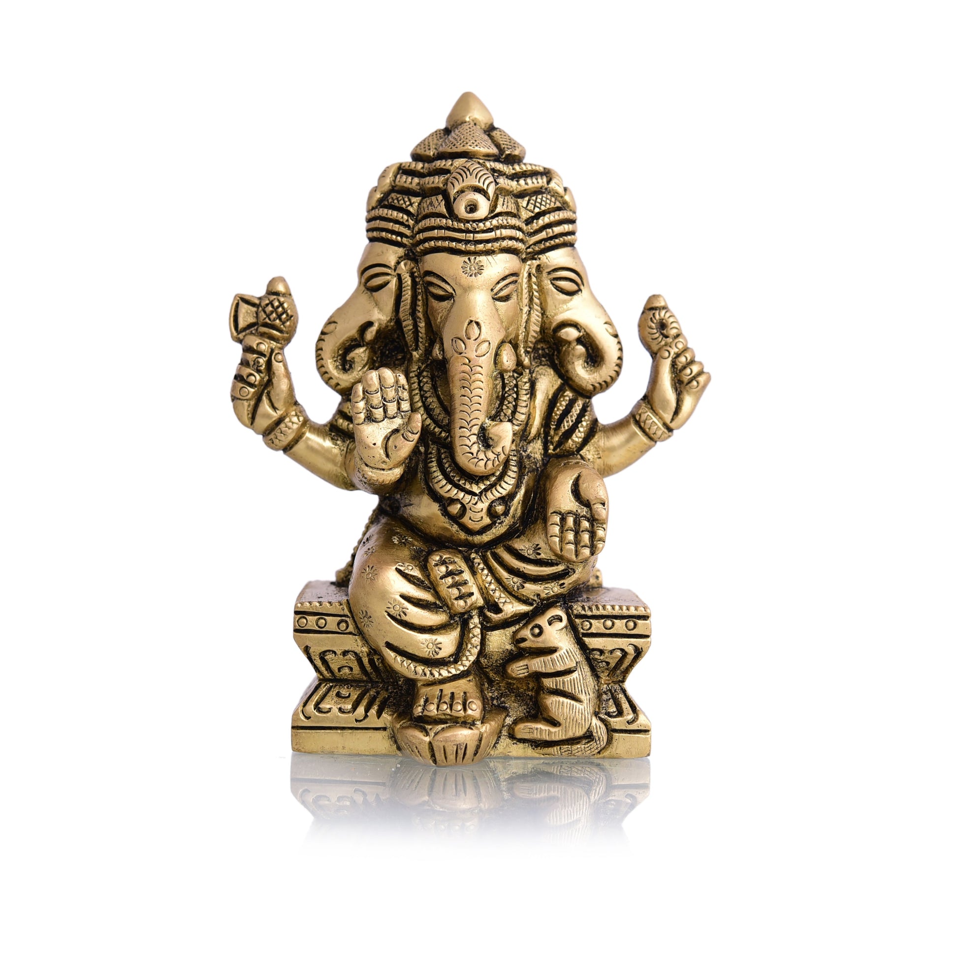 Brass Four Face Ganesha Sitting Idol (4.3 Inch)
