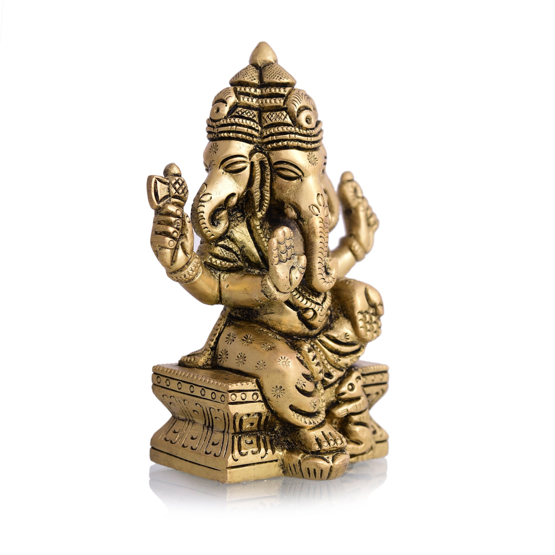 Brass Four Face Ganesha Sitting Idol (4.3 Inch)