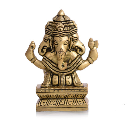 Brass Four Face Ganesha Sitting Idol (4.3 Inch)
