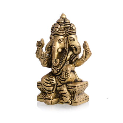 Brass Four Face Ganesha Sitting Idol (4.3 Inch)