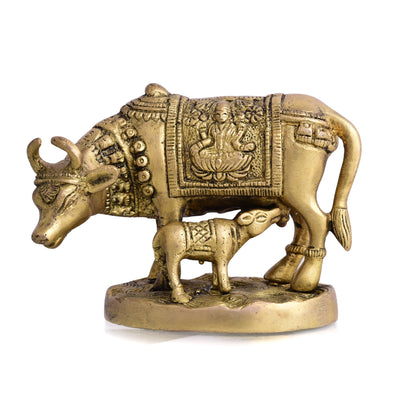 Brass Kamdhenu Cow With Calf Idol (4 Inch)