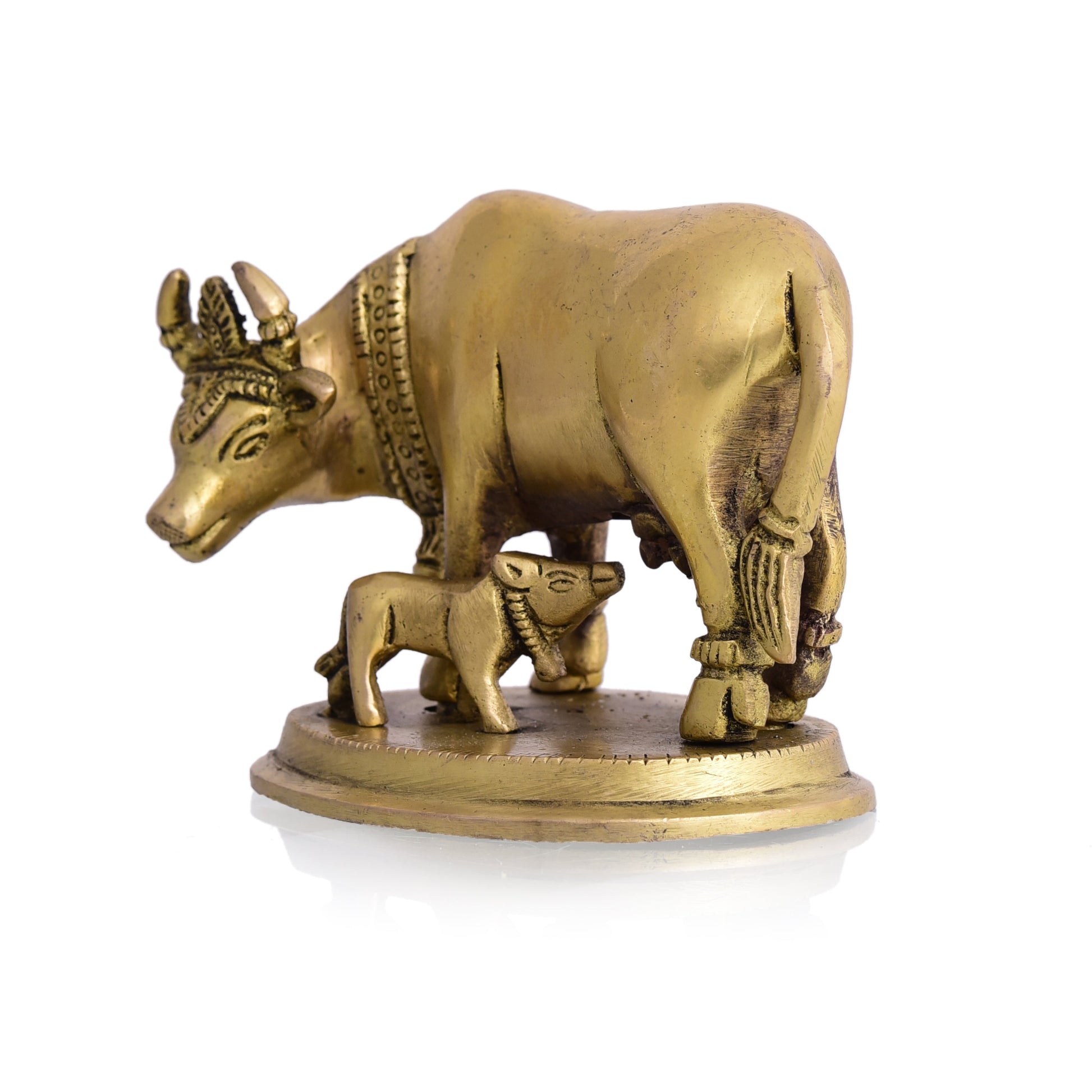 Brass Kamdhenu Cow With Calf Idol (3.2 Inch)