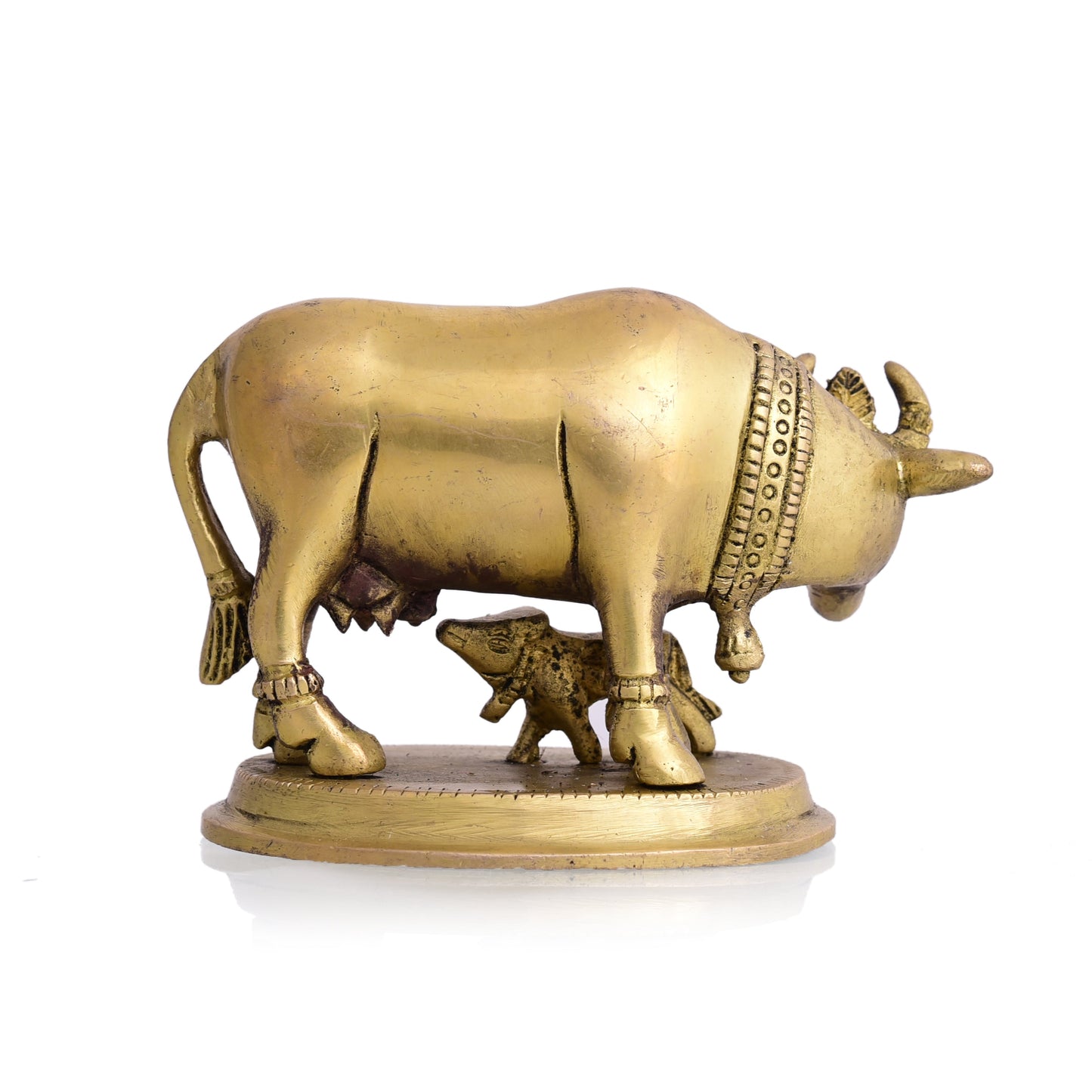 Brass Kamdhenu Cow With Calf Idol (3.2 Inch)