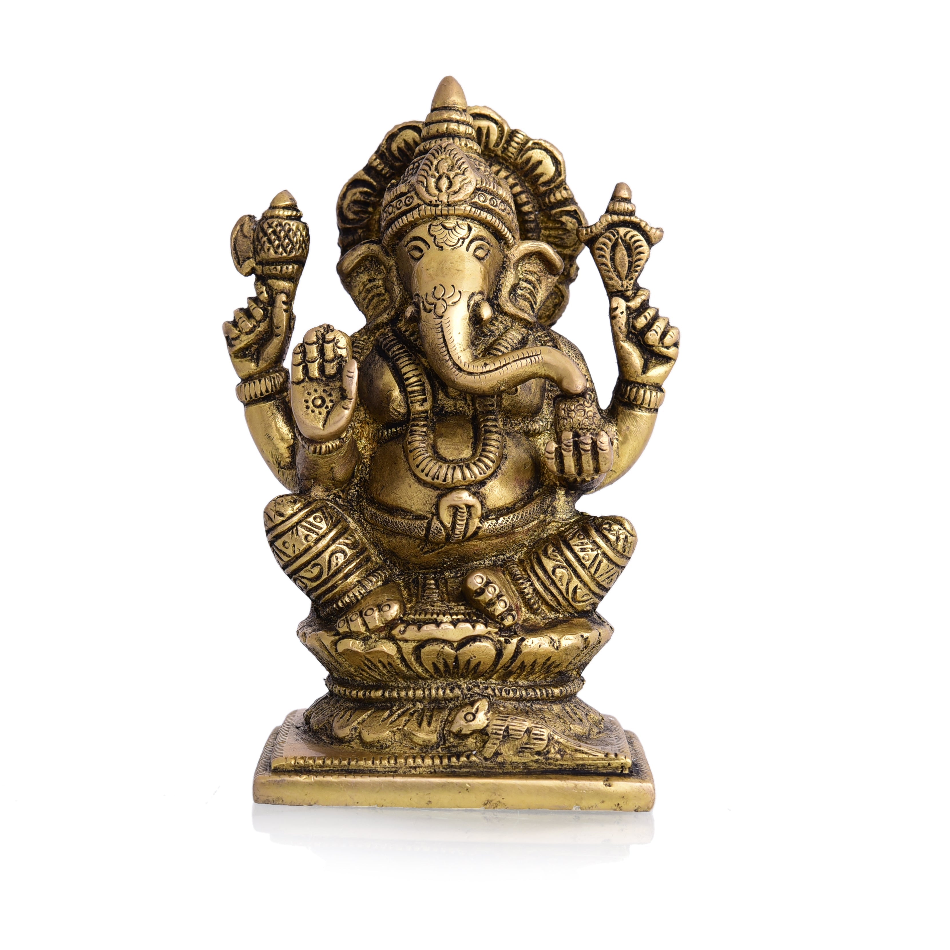 Brass Blessing Ganesha Idol (4.8 Inch)