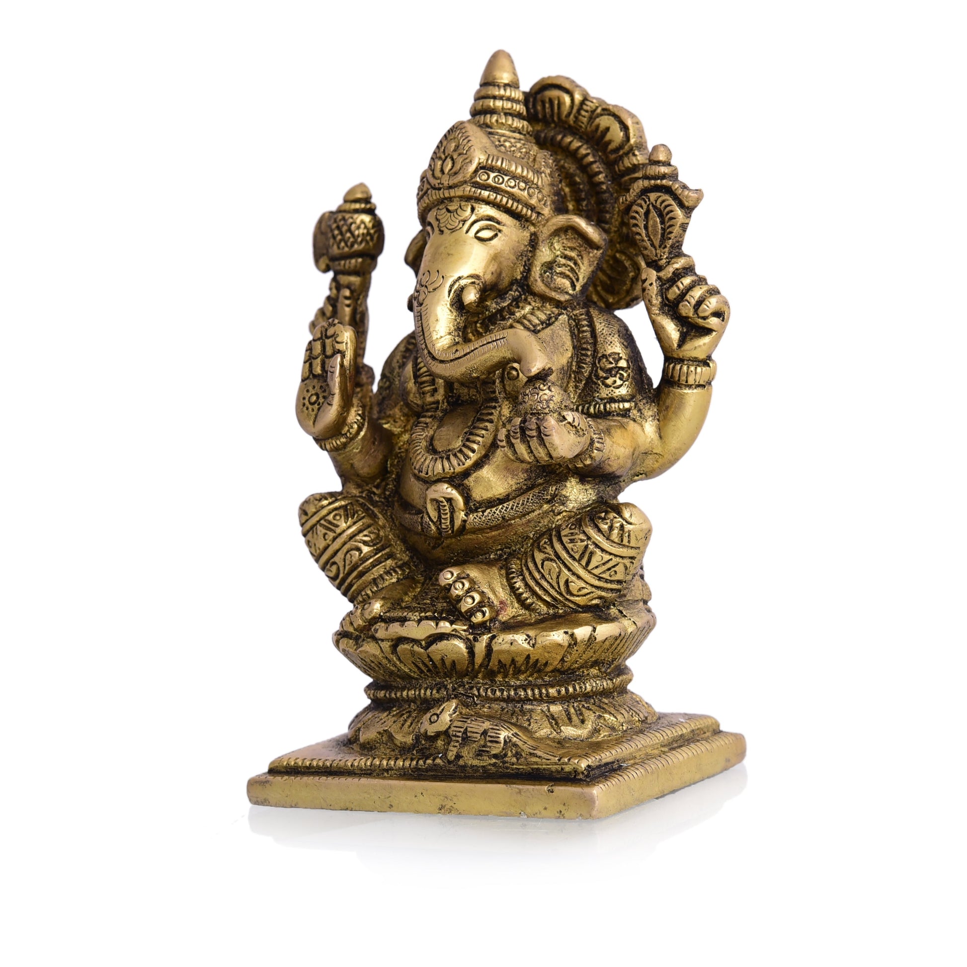 Brass Blessing Ganesha Idol (4.8 Inch)