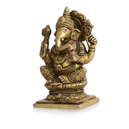 Brass Blessing Ganesha Idol (4.8 Inch)