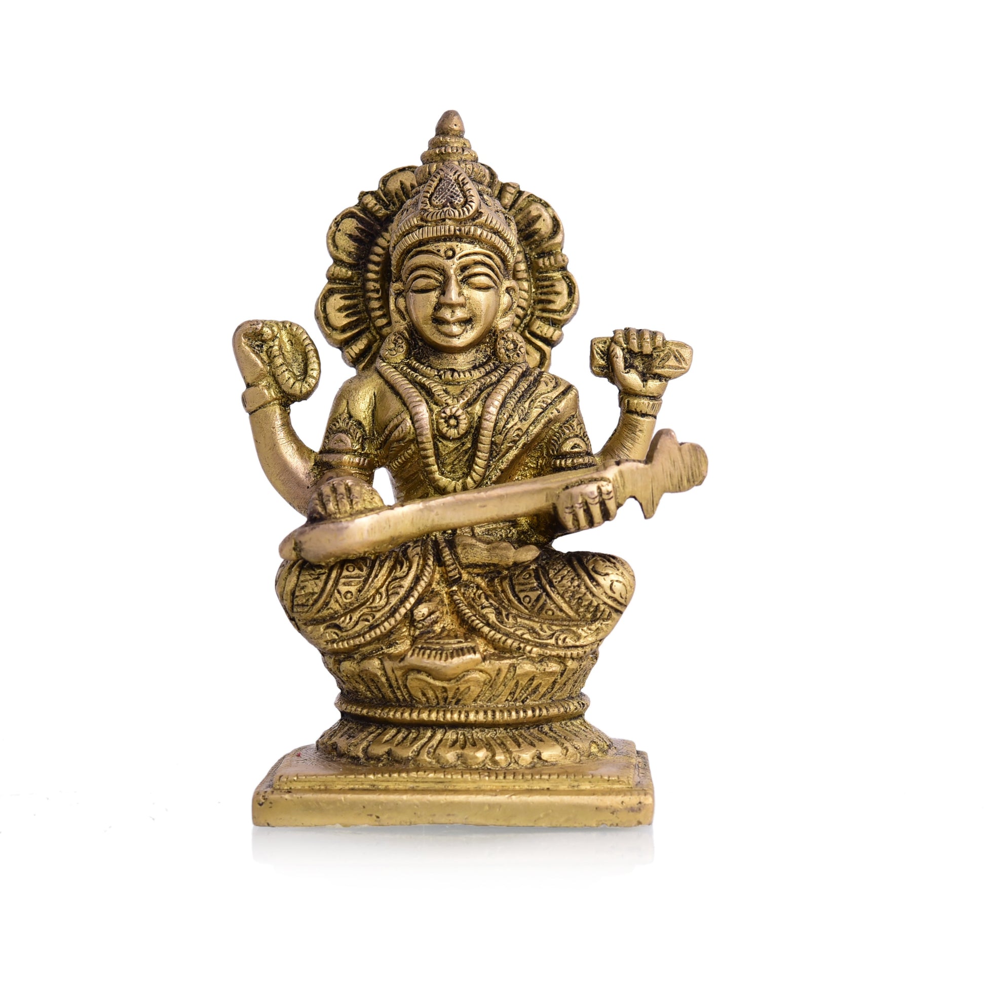 Brass Goddess Saraswati Idol (4.3 Inch)