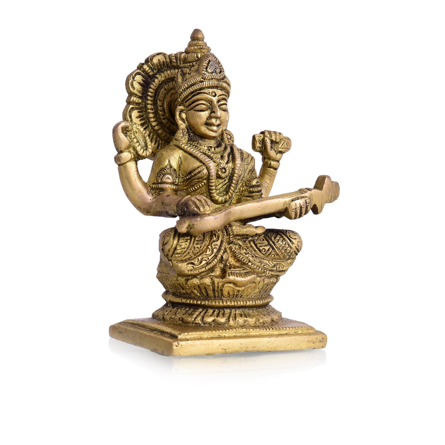 Brass Goddess Saraswati Idol (4.3 Inch)