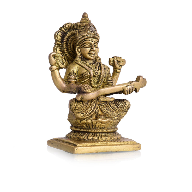 Brass Goddess Saraswati Idol (4.3 Inch)