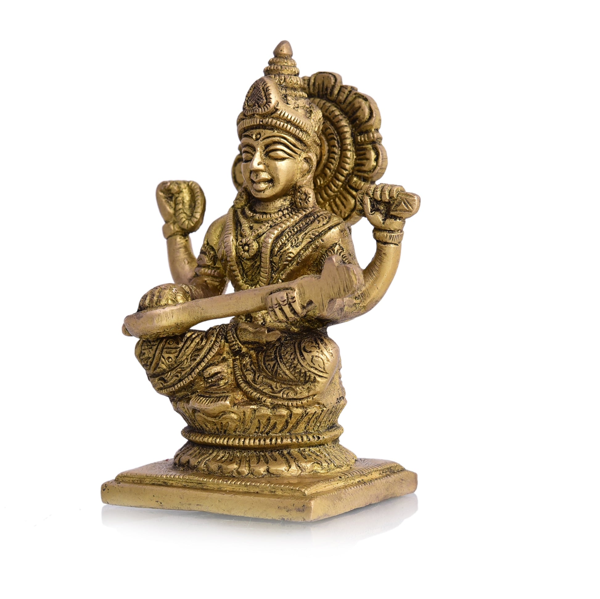 Brass Goddess Saraswati Idol (4.3 Inch)