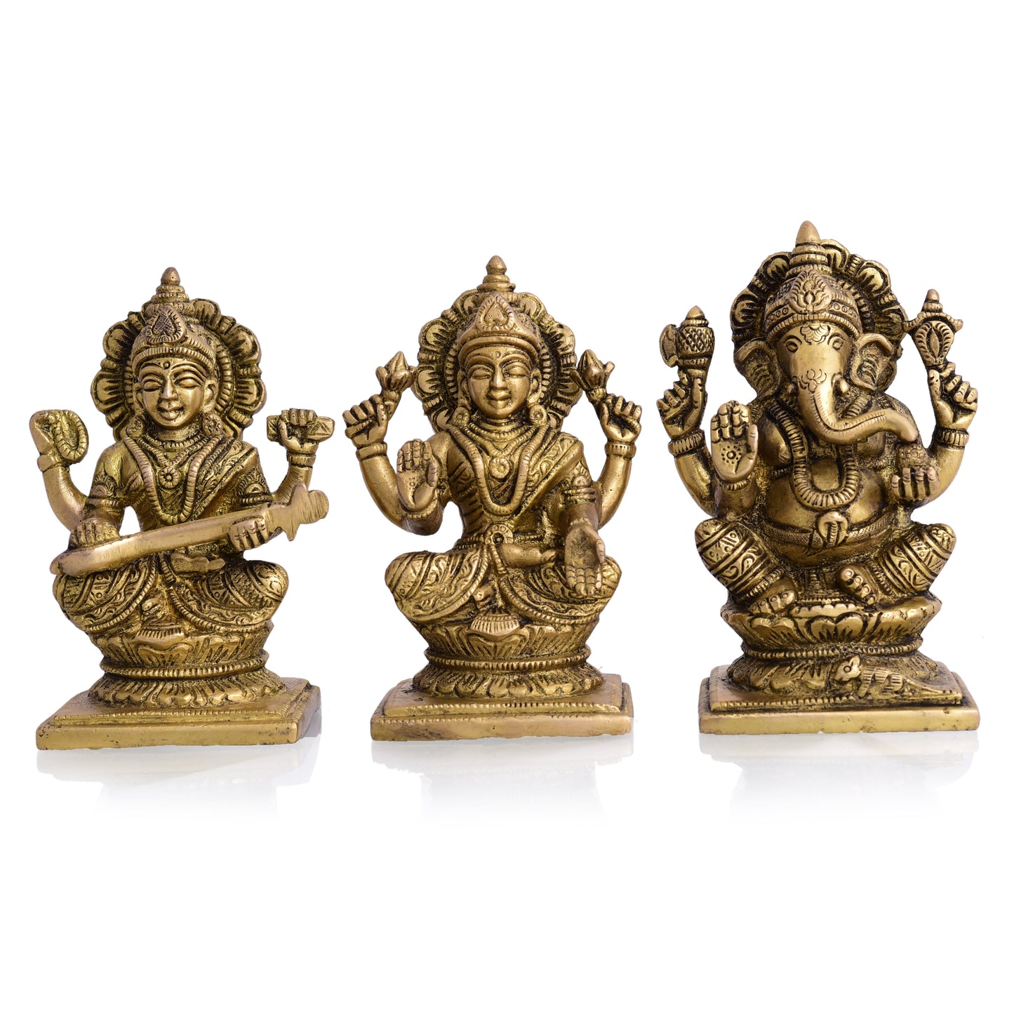 Brass Ganesha Lakshmi And Saraswati Idols