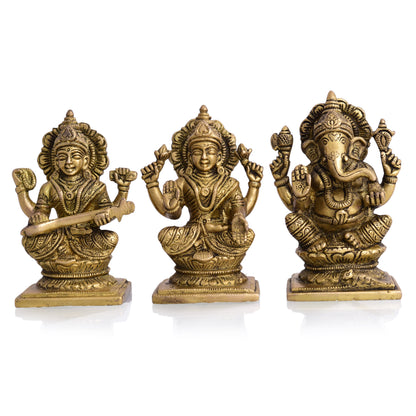 Brass Ganesha Lakshmi And Saraswati Idols