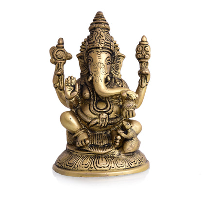 Brass Blessing Ganesha Idol (6 Inch)
