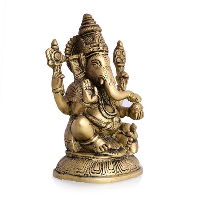 Brass Blessing Ganesha Idol (6 Inch)