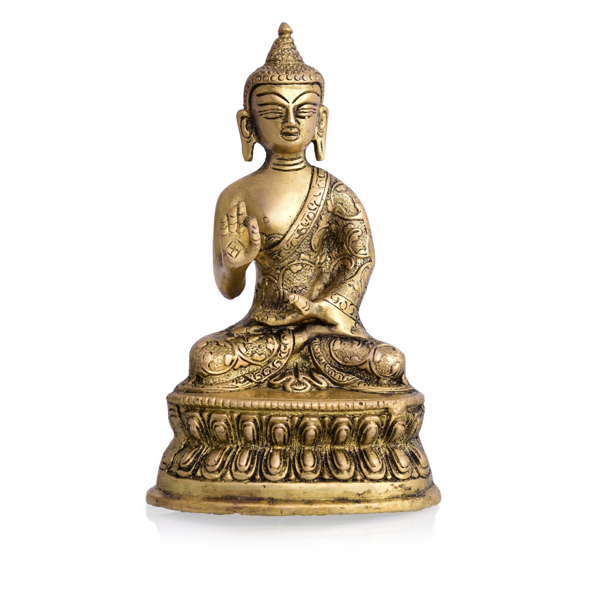 Brass Handcarved Blessing Buddha (7 Inch)