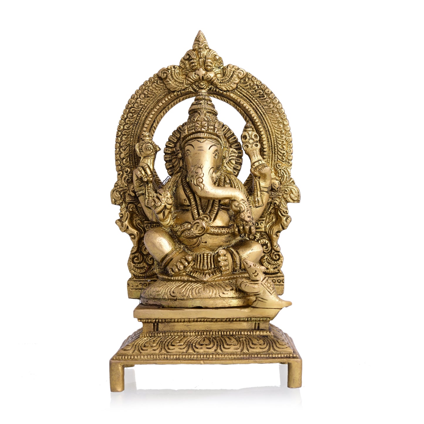 Brass Ganesha Sitting On Throne/Singhasan Idol (7.5 Inch)