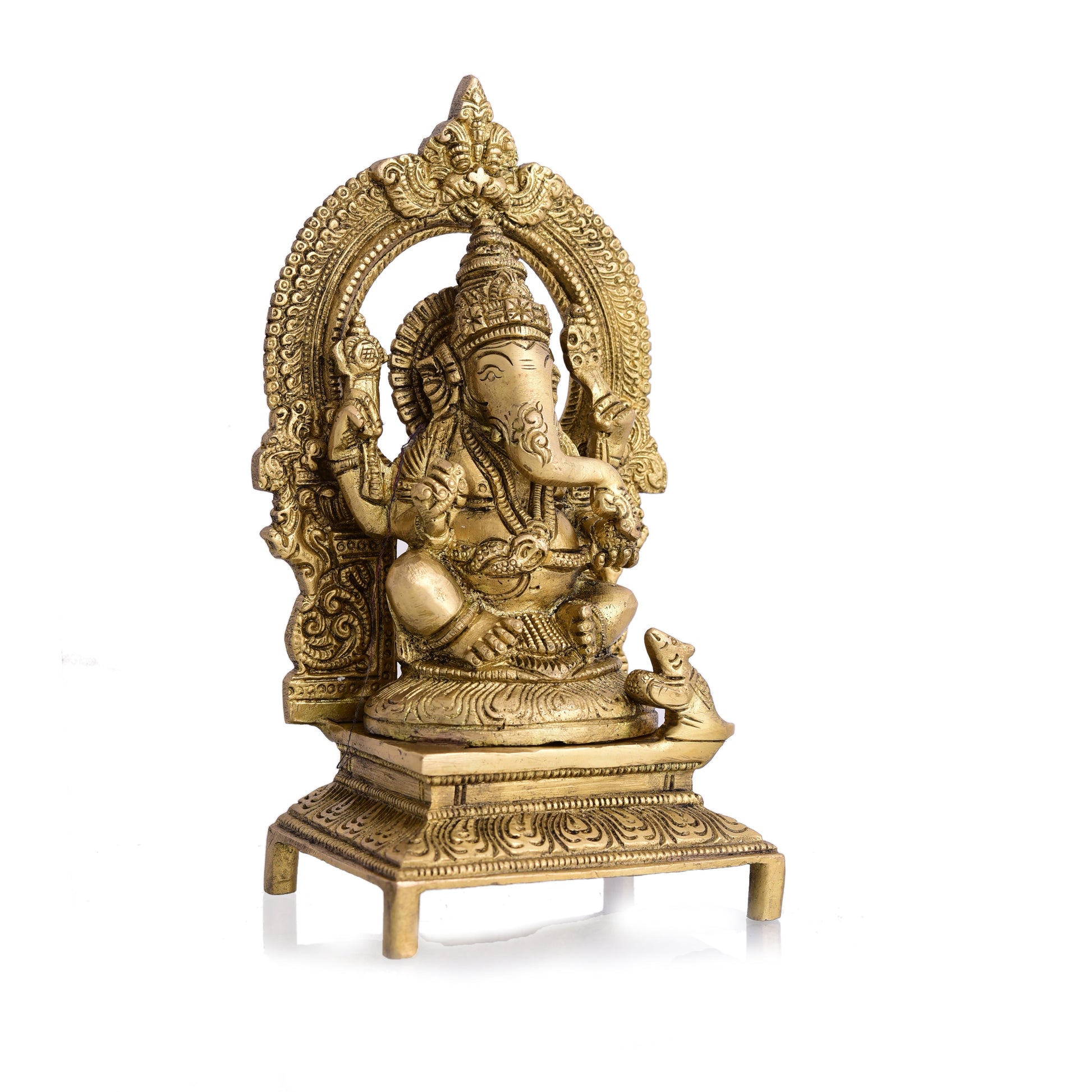 Brass Ganesha Sitting On Throne/Singhasan Idol (7.5 Inch)