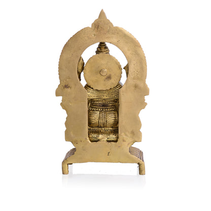 Brass Ganesha Sitting On Throne/Singhasan Idol (7.5 Inch)