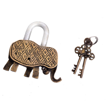 Brass Elephant Door Lock With Three Brass Keys