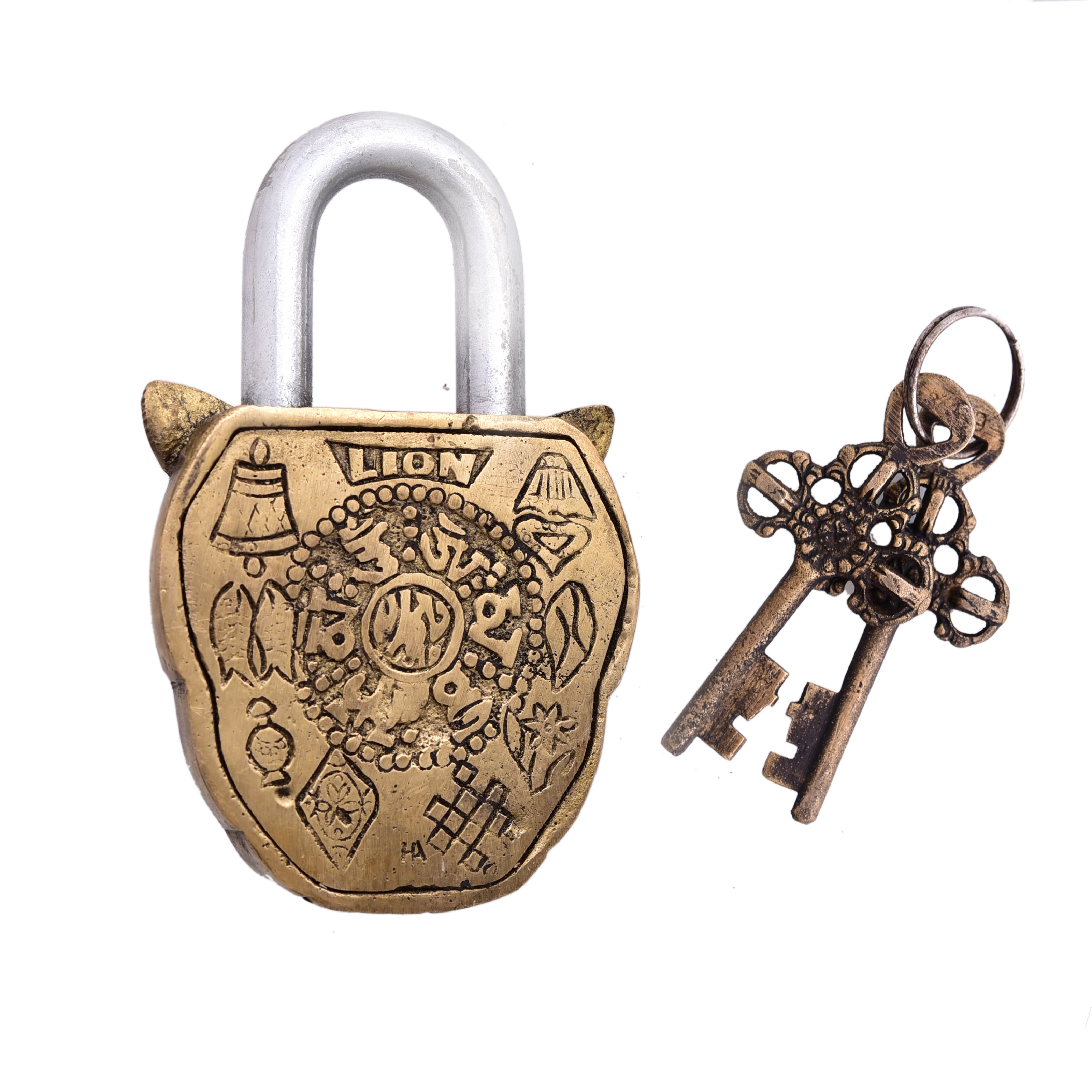Brass Lion Face Door Lock (5 Inch)