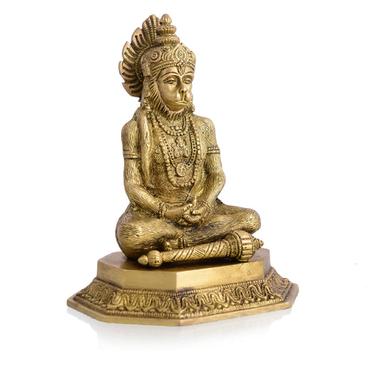 Brass Sitting Hanuman Idol (7 Inch)