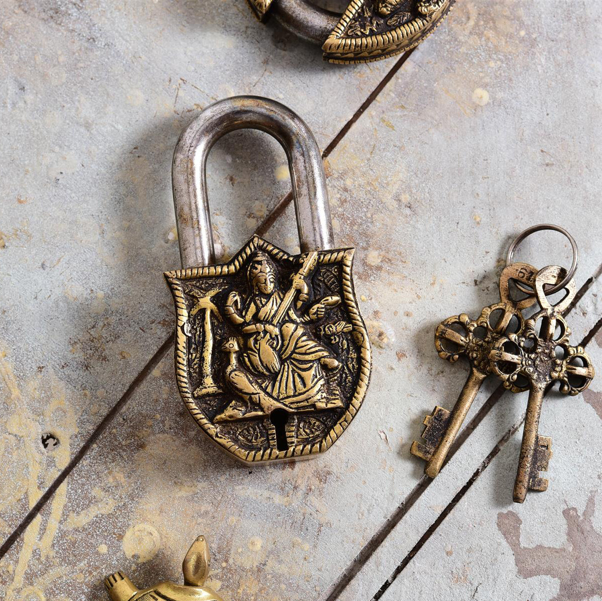 Brass Saraswati Door Lock (4.5 Inch)