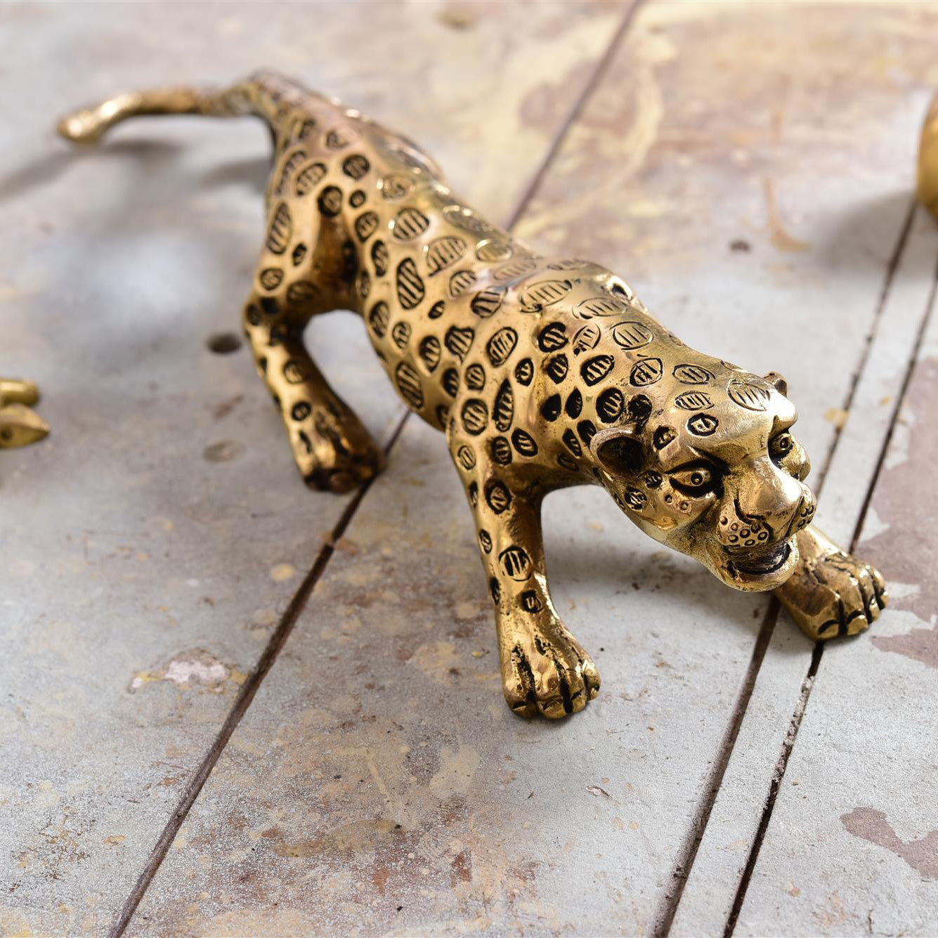 Brass Leaping Leopard Figurine (2 Inch)