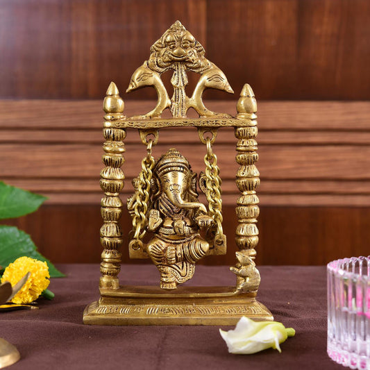 Brass Ganesha On Swing/Jhula (7.5 Inch)