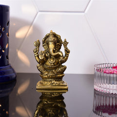 Brass Blessing Ganesha Idol (4.8 Inch)