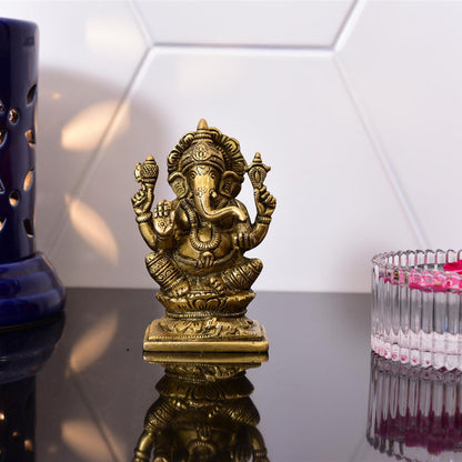 Brass Blessing Ganesha Idol (4.8 Inch)