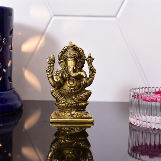 Brass Blessing Ganesha Idol (4.8 Inch)