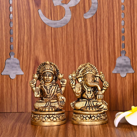 Brass Ganesha And Lakshmi Set (3.5 Inch)