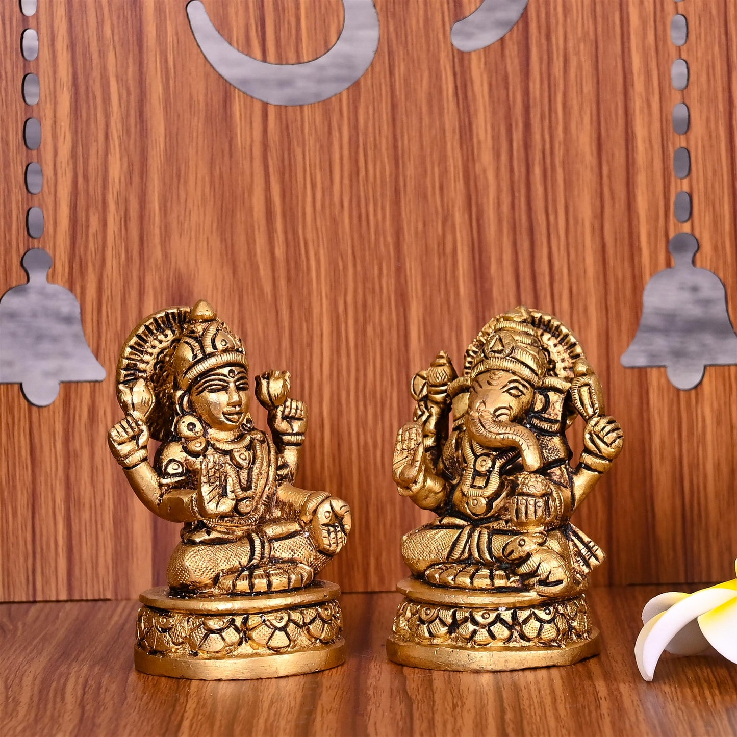 Brass Ganesha And Lakshmi Set (3.5 Inch)