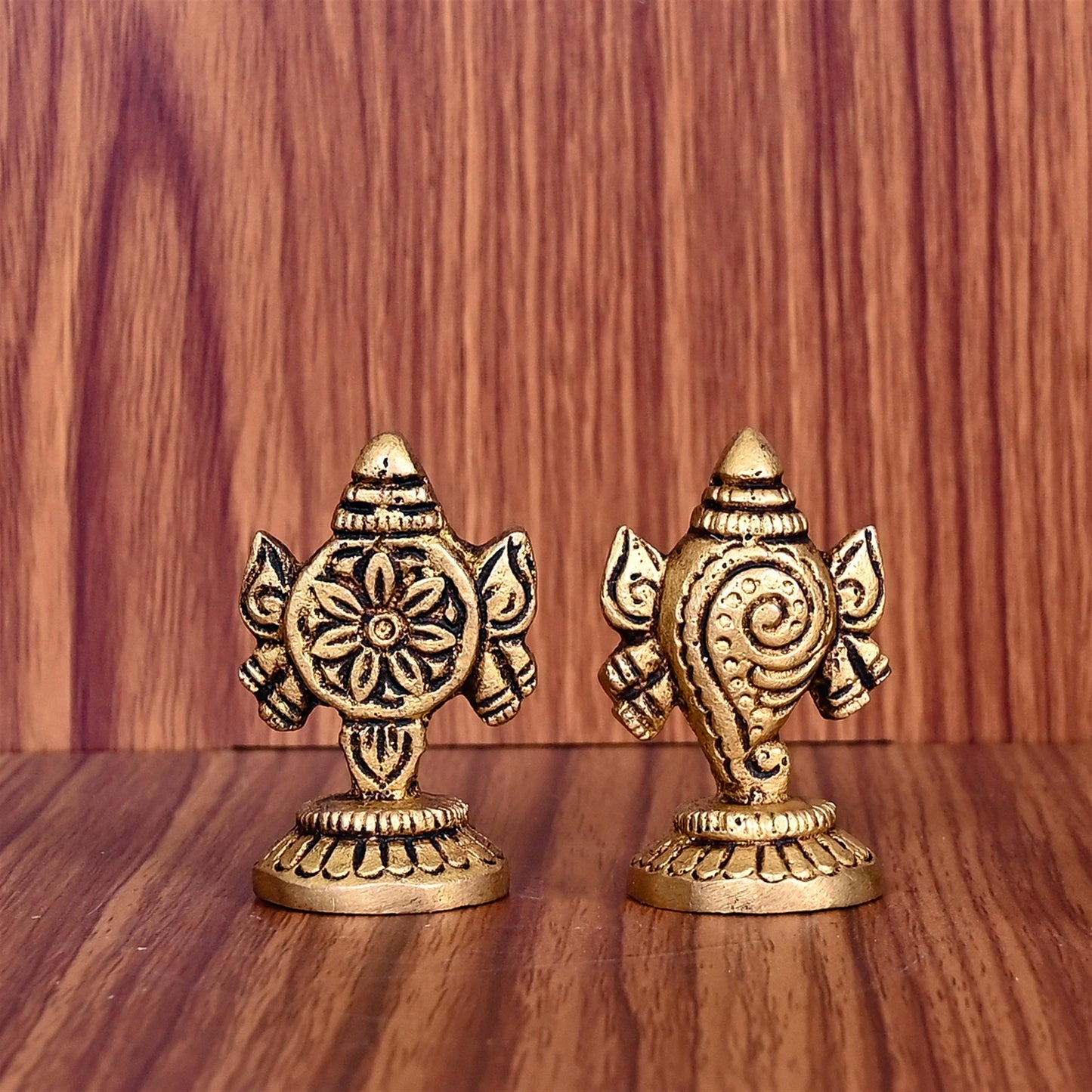 Brass Shankh Chakra Decor Set (1.5 Inch)