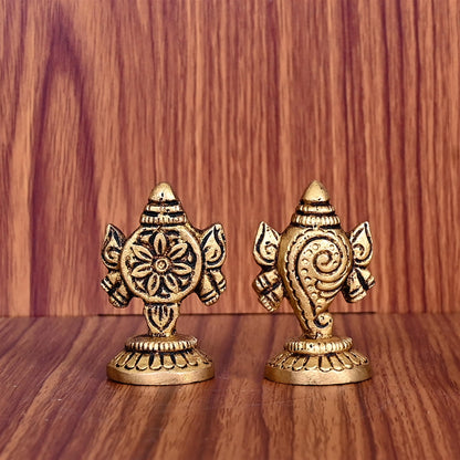Brass Shankh Chakra Decor Set (1.5 Inch)