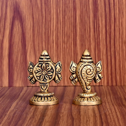 Brass Shankh Chakra Decor Set (1.5 Inch)