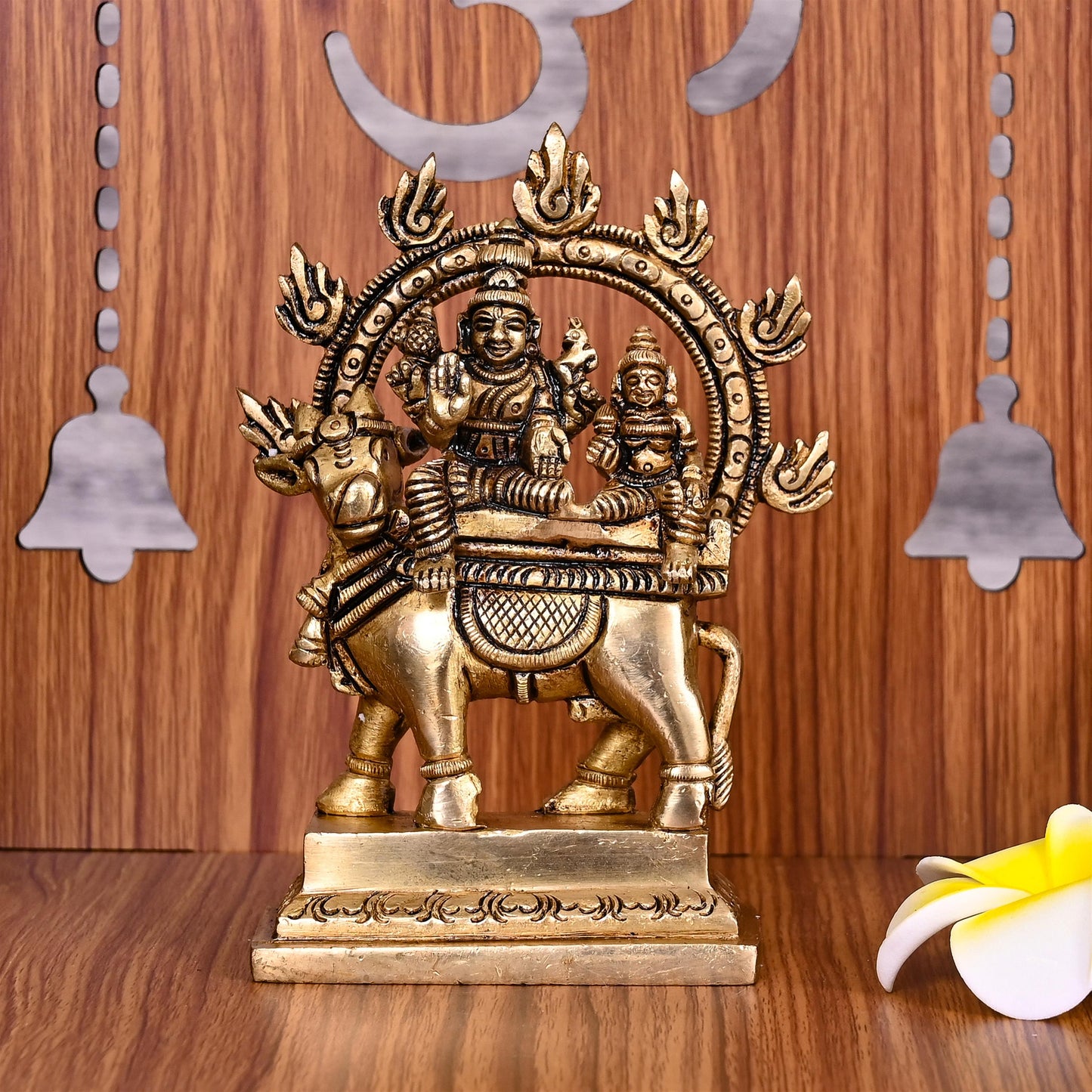 Brass Superfine Shiva Parvati With Nandi Idol (5.5 Inch)