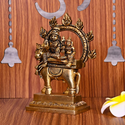 Brass Superfine Shiva Parvati With Nandi Idol (5.5 Inch)