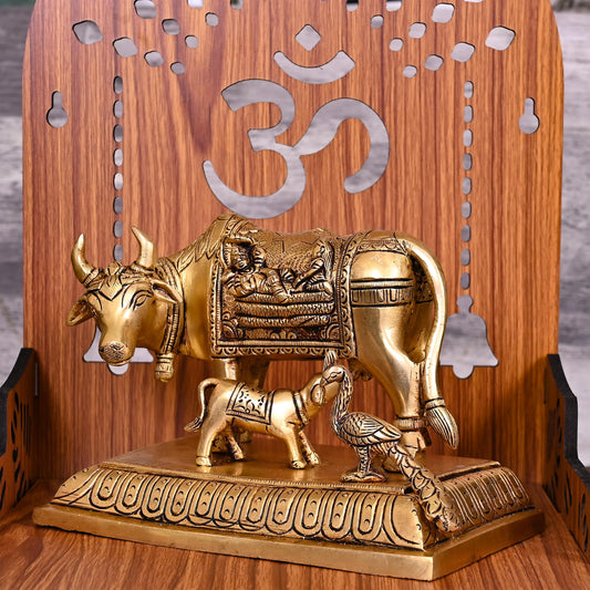 Brass Kamdhenu Cow With Calf Idol (5 Inch)