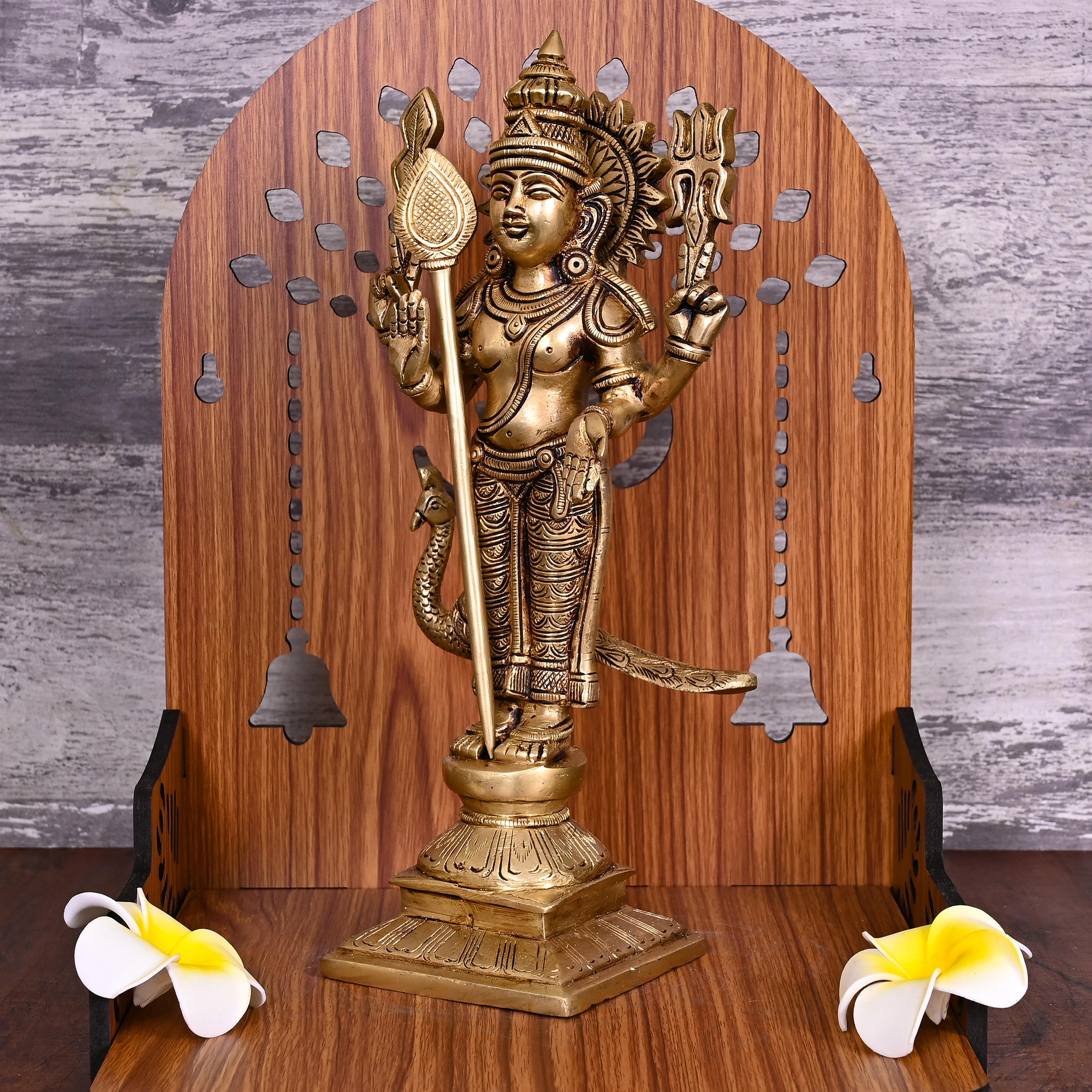 Brass Lord Murugan/Kartikeya Statue (11.5 Inch)