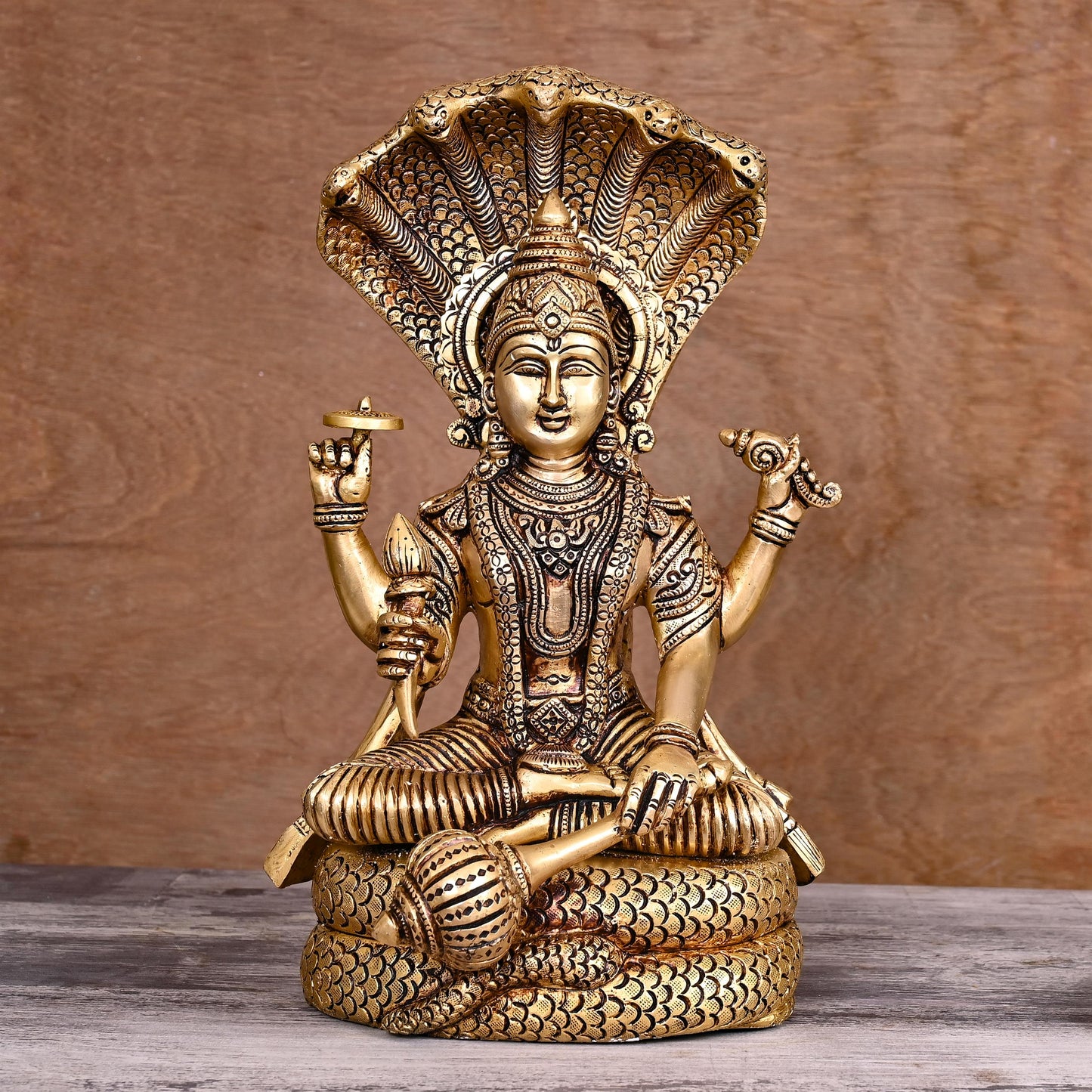 Brass Sitting Lord Vishnu Statue (13 Inch)