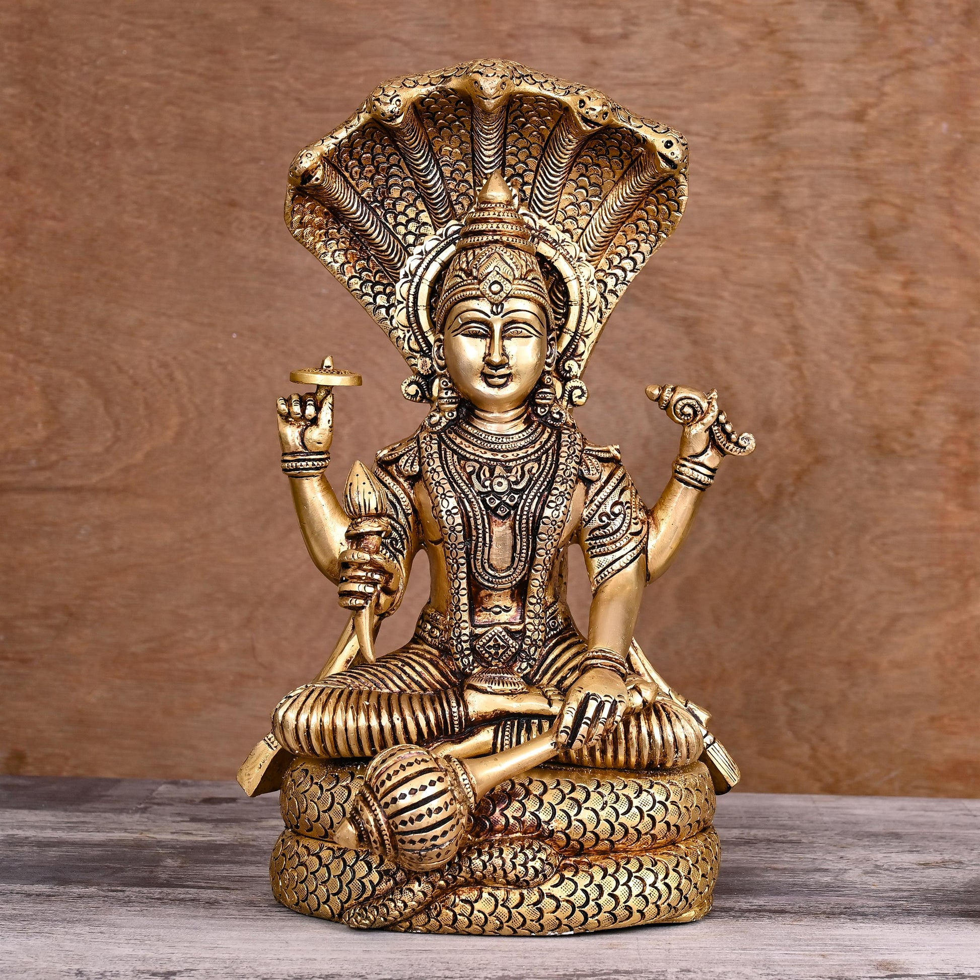 Brass Sitting Lord Vishnu Statue (13 Inch)