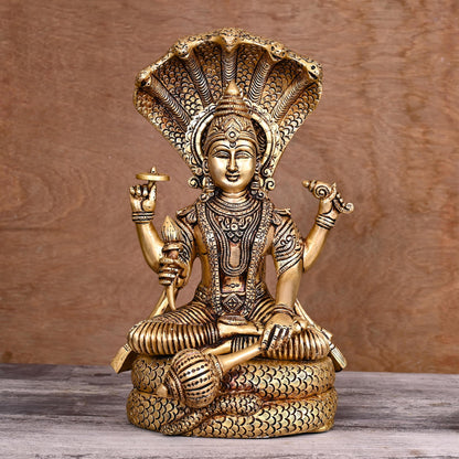 Brass Sitting Lord Vishnu Statue (13 Inch)
