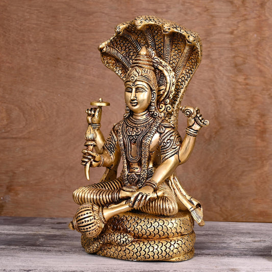 Brass Sitting Lord Vishnu Statue (13 Inch)