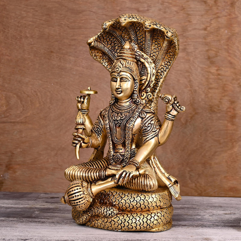 Brass Sitting Lord Vishnu Statue (13 Inch)