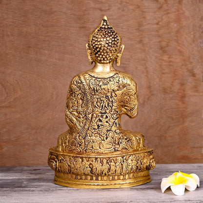 Brass Handcarved Blessing Buddha (12.5 Inch)