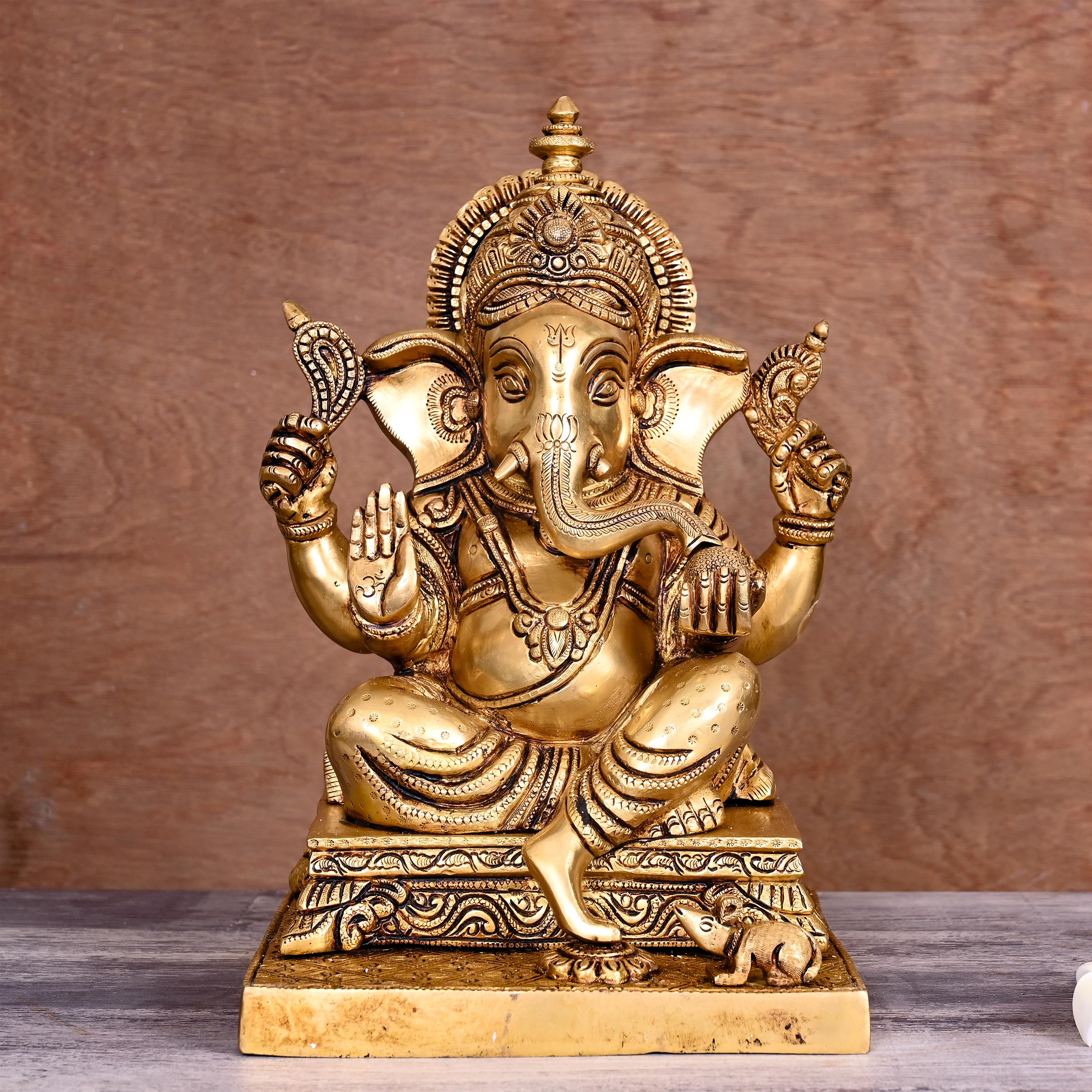 Brass Blessing Ganesha Statue (12 Inch)