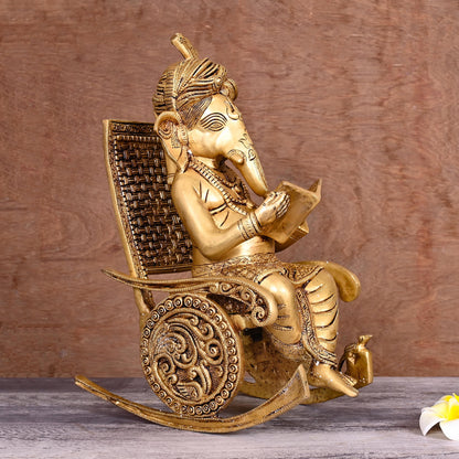 Brass Lord Ganesha Resting On Chair (15.5 Inch)