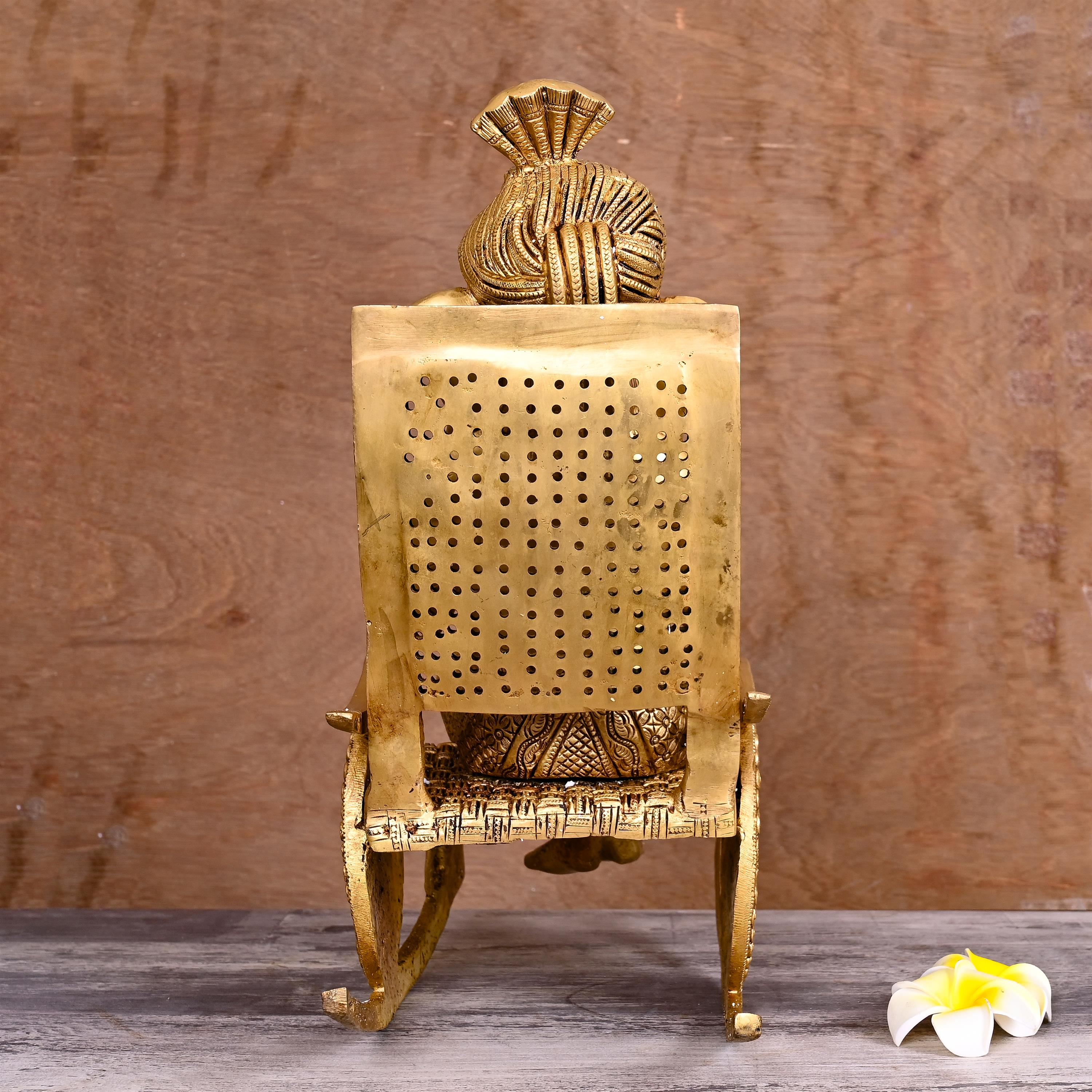 Brass Lord Ganesha Resting On Chair (15.5 Inch)